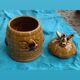 Beehive and bee honey pot in slip, vintage enameled ceramic