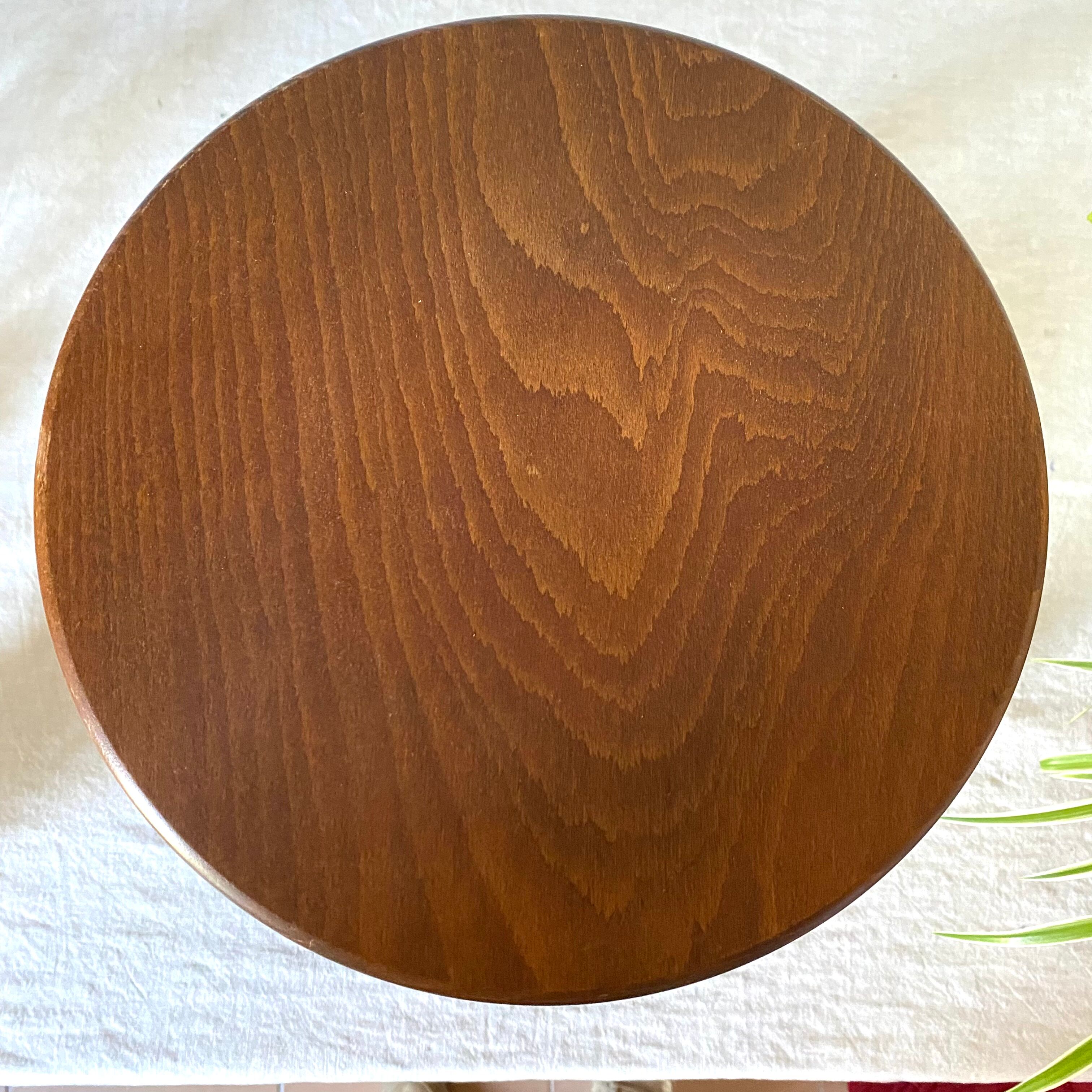 Vintage wooden tripod stool 2 trays