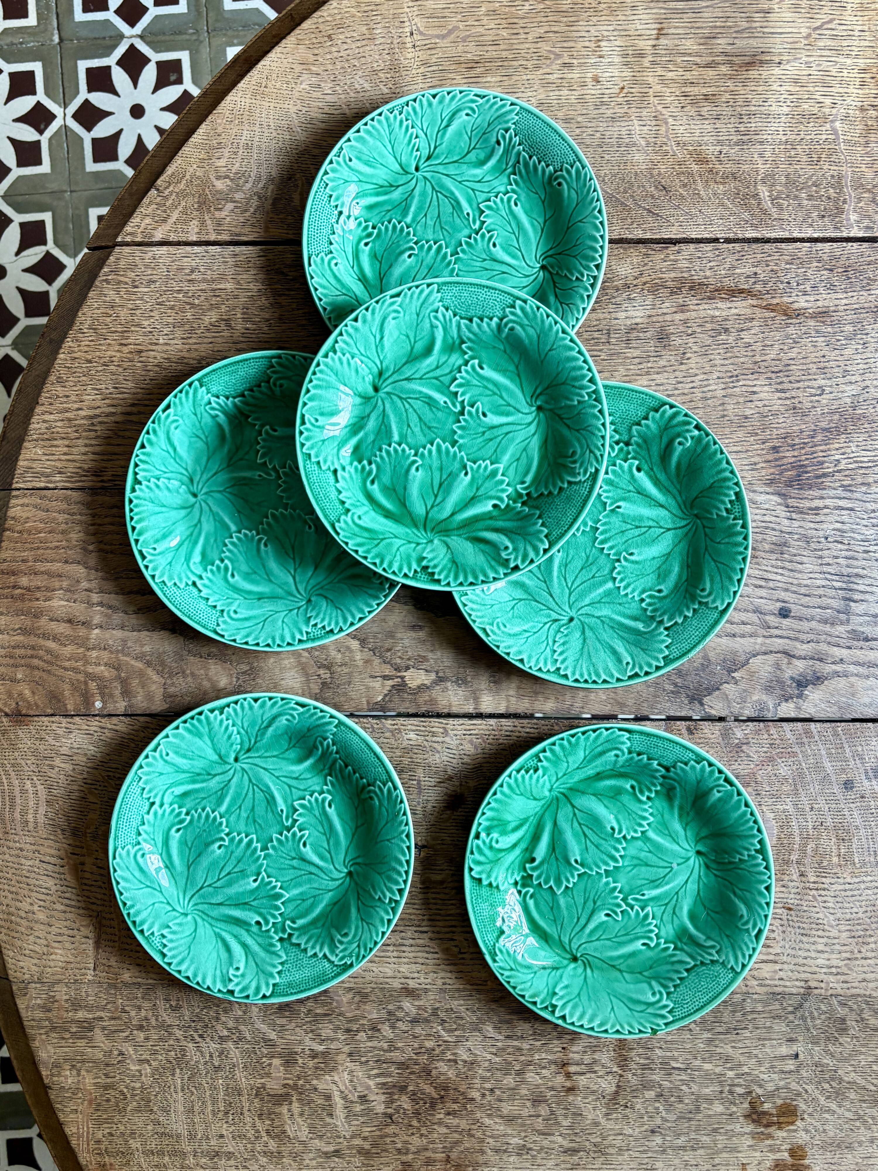 Set of 6 vintage green earthenware plates