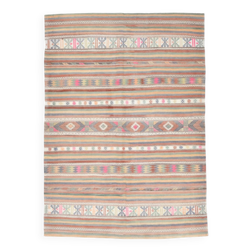 Tapis vintage kilim multicolore motifs géométriques, 192x256 cm