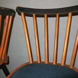 Set of 4  dining chairs splayed legs and petrol blue-green covers, 1960s