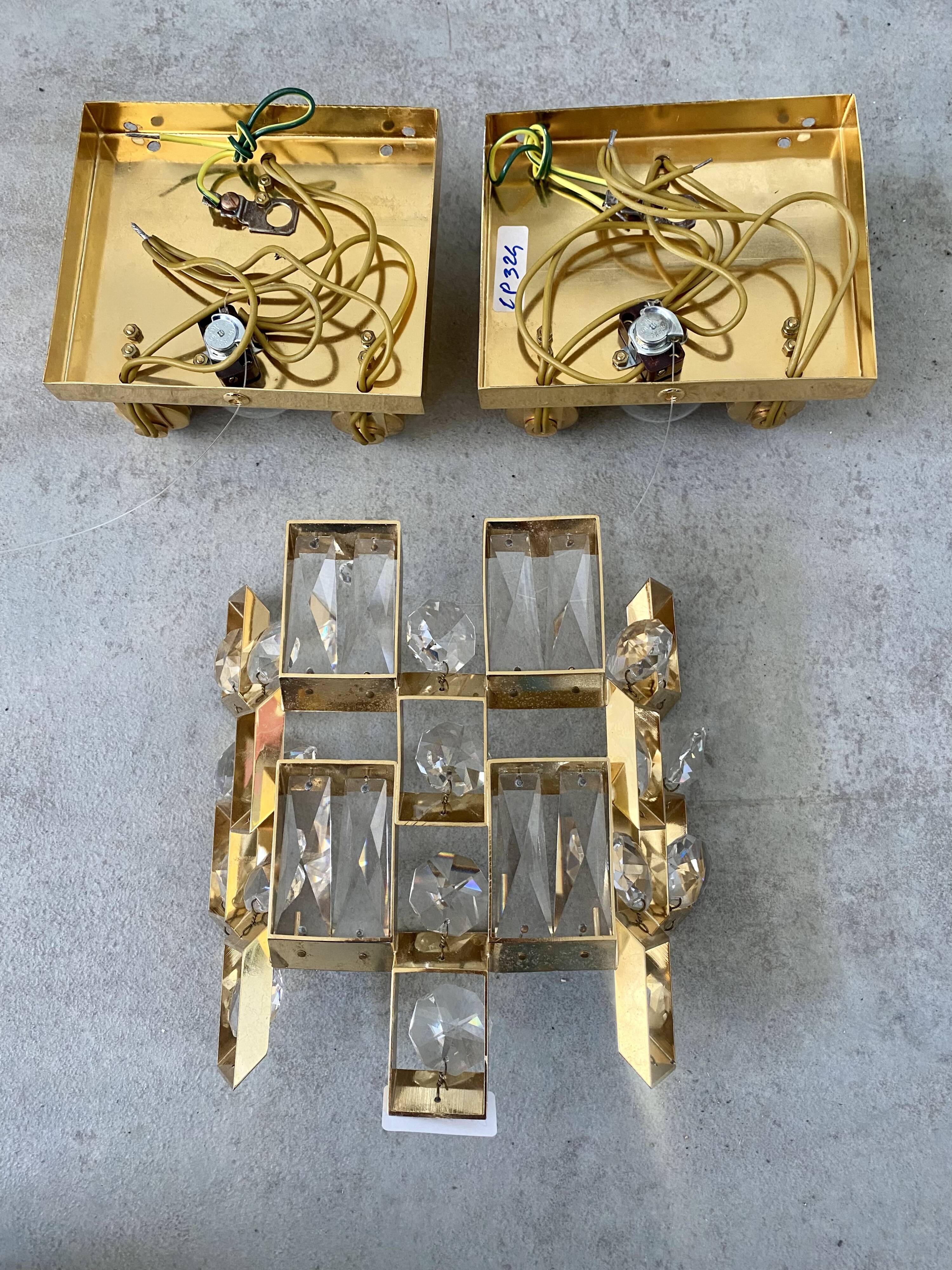 Set of 2 wall lamps gold crystal and brass Palwa Germany 1950