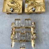 Set of 2 wall lamps gold crystal and brass Palwa Germany 1950