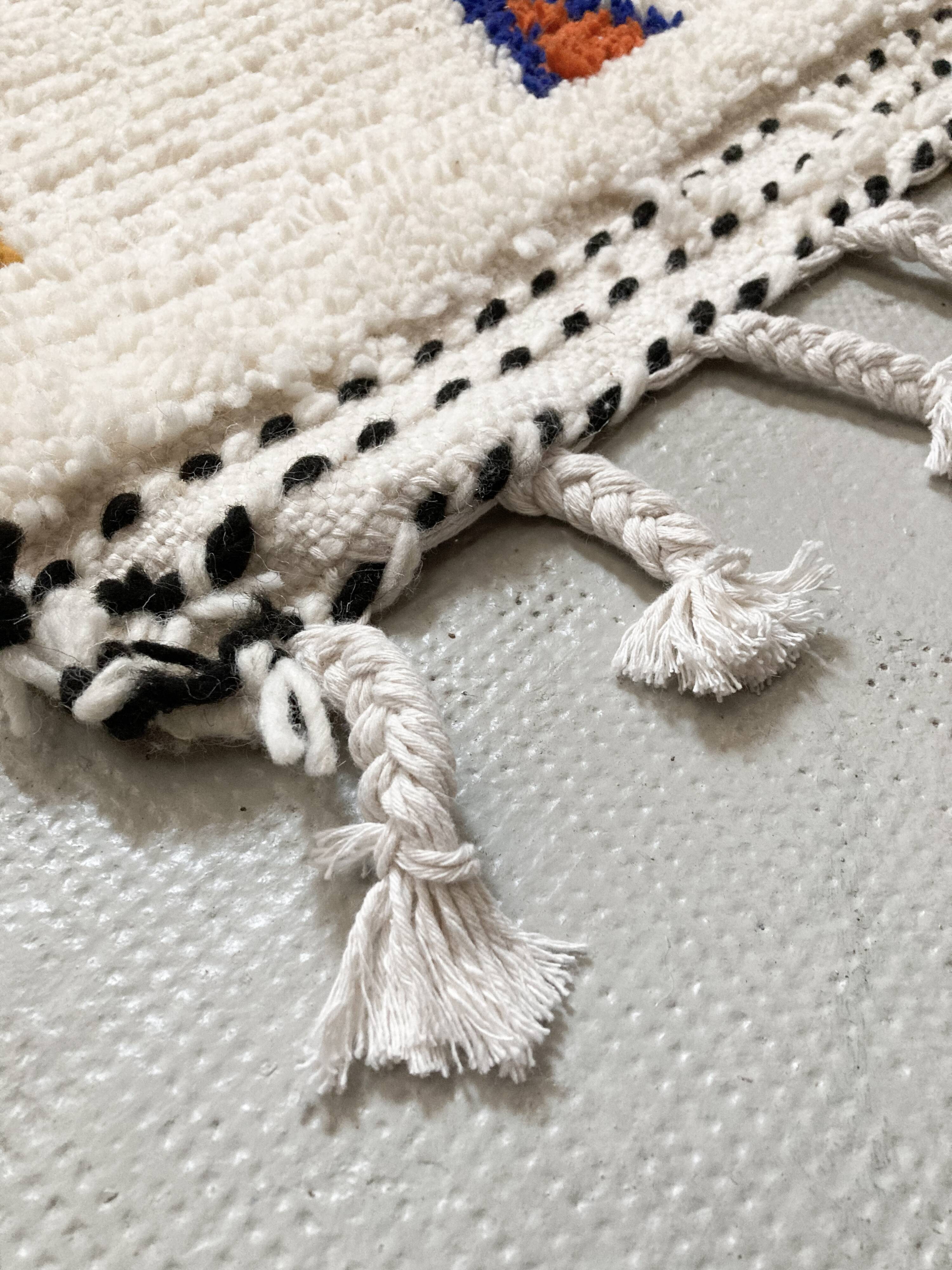 Moroccan berber carpet azilal ecru with multicolored patterns 180x101cm