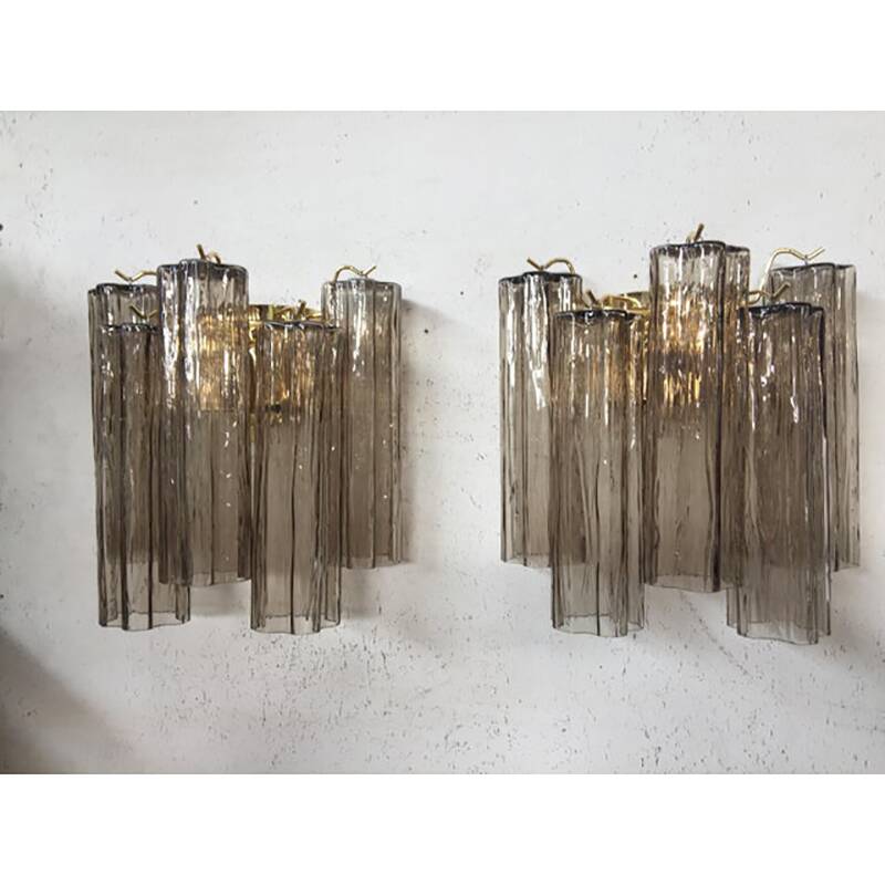 Murano Fume' Color Glass "Tronchi" Wall Sconces - a Pair