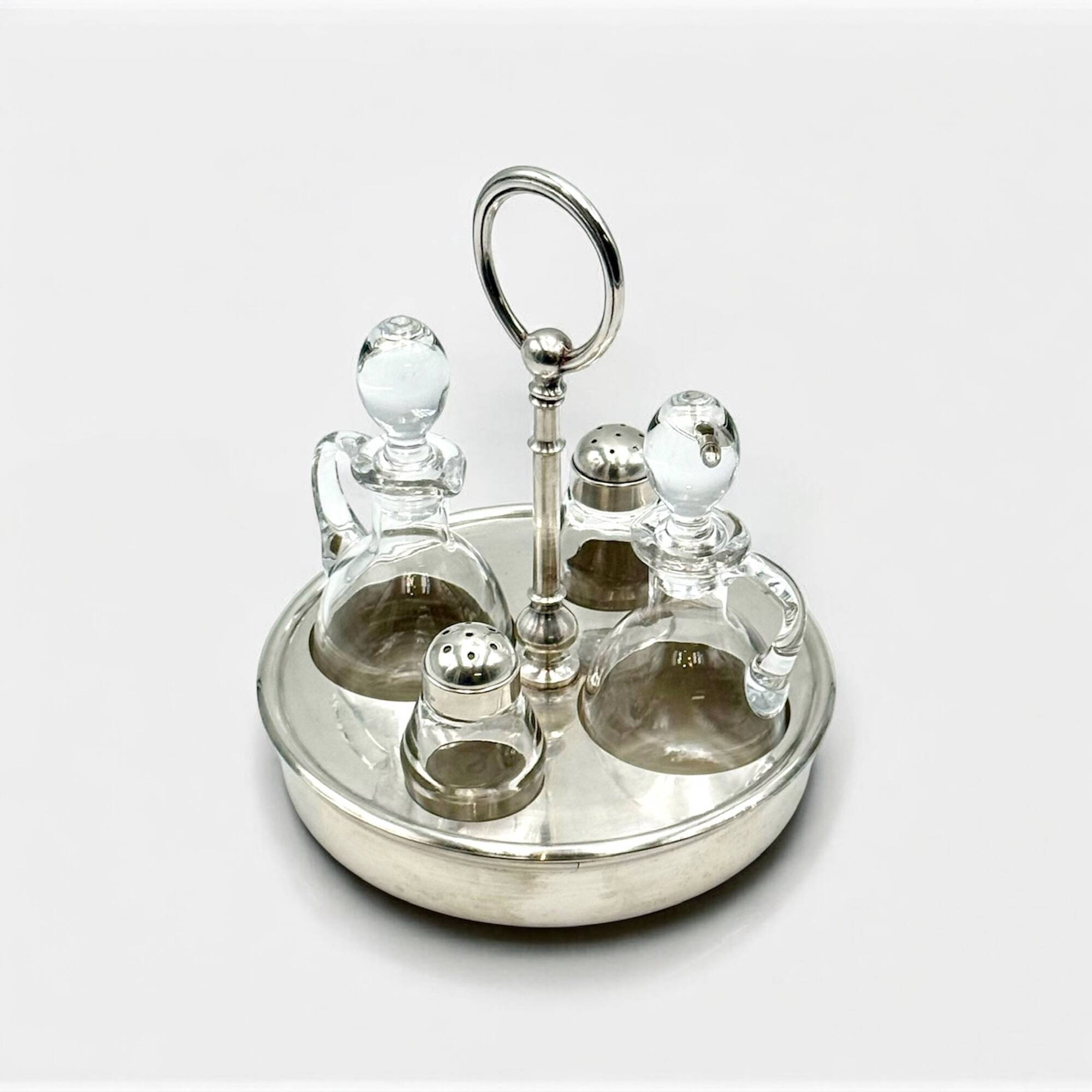 Vintage Christofle Fleuron Condiment Set in Silver Plate and Crystal Glass