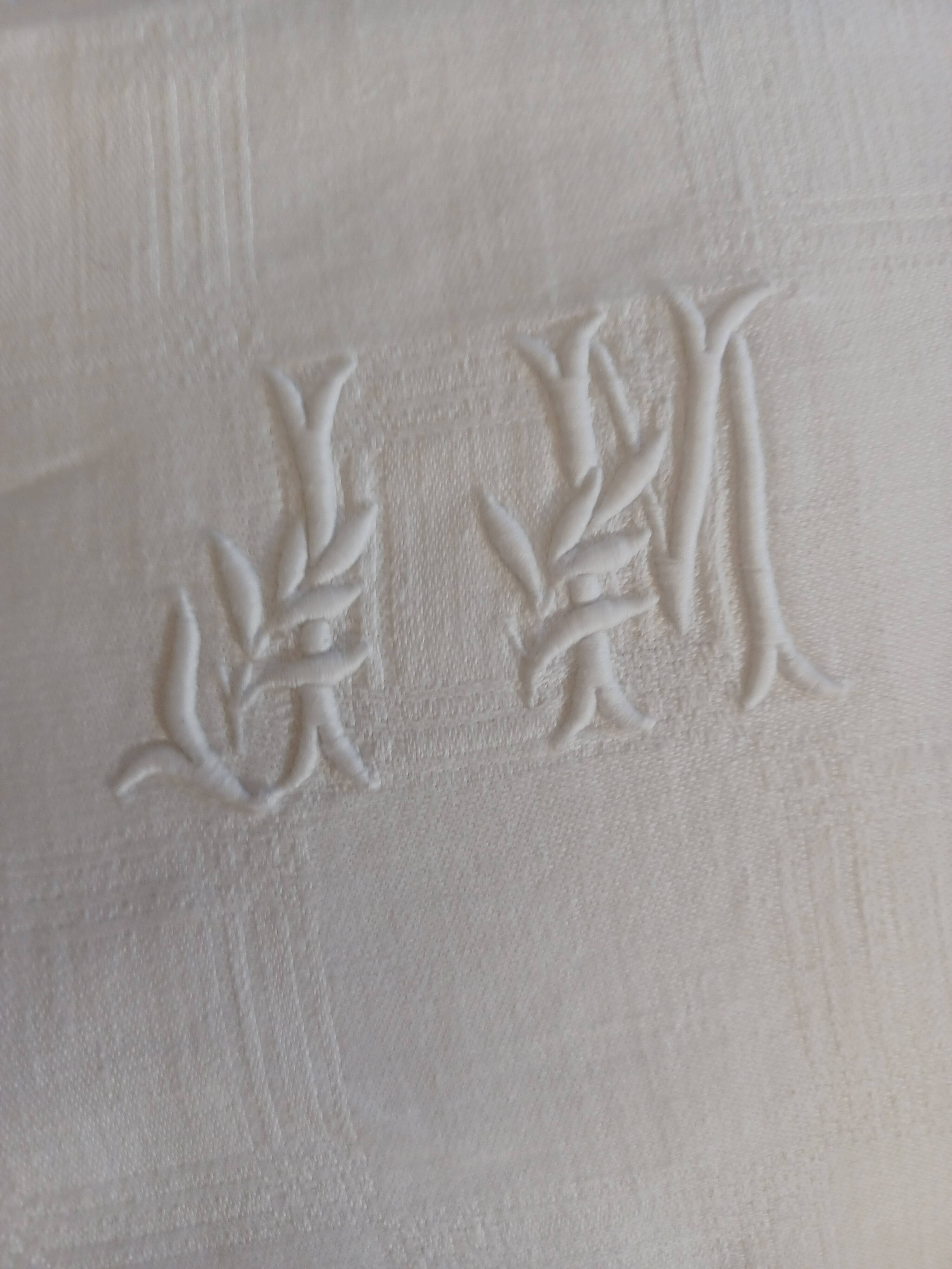 White linen damask napkins Monogram JM