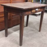 Small rustic children's table in old oak wood with drawer and shell handle