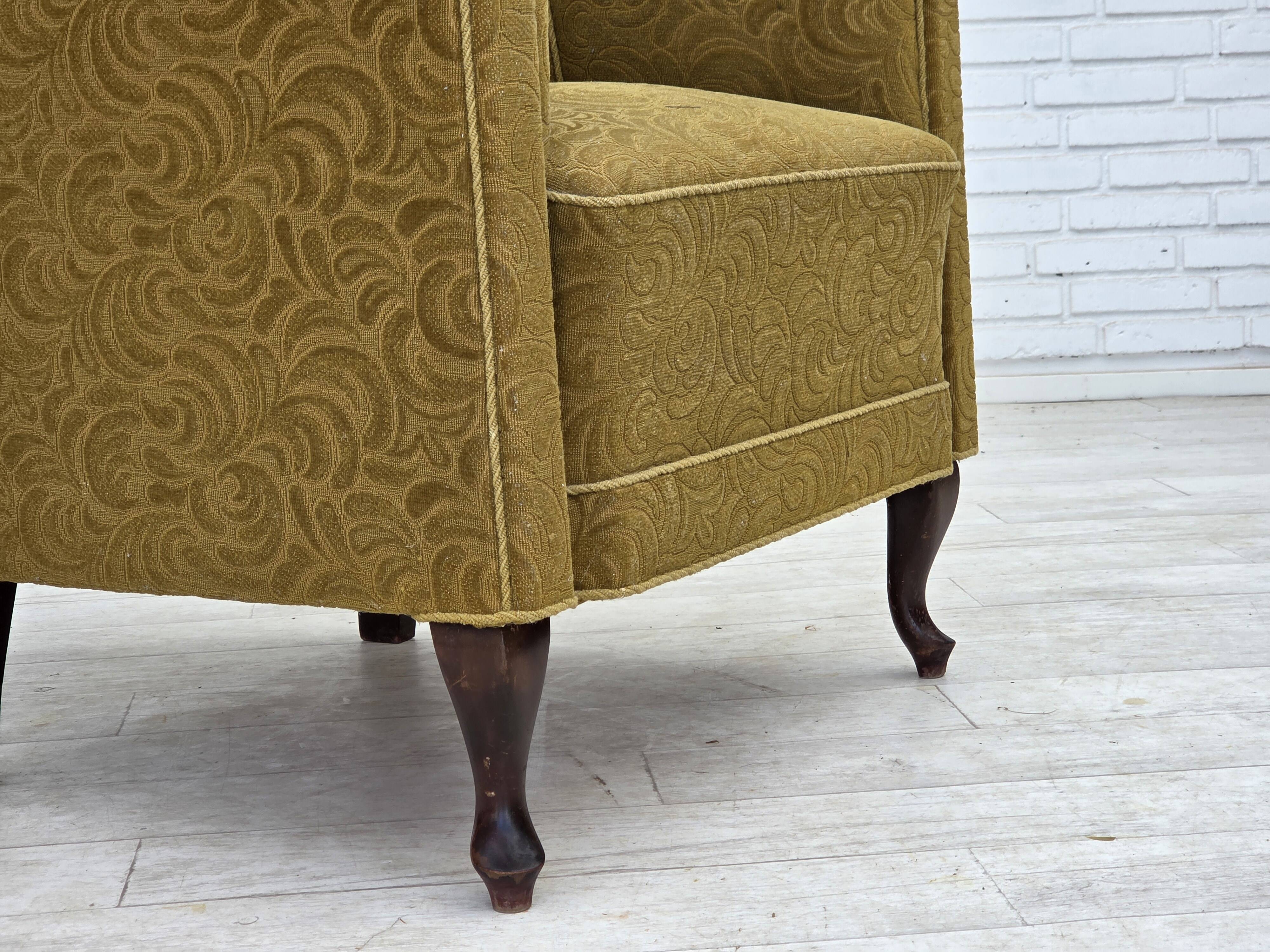 1950s, Danish relax armchair, light green furniture wool, oak wood.