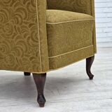 1950s, Danish relax armchair, light green furniture wool, oak wood.