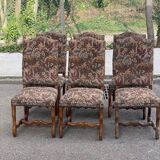6 Louis XIV chairs made of solid wood with sheep bone and 19th-century floral fabric.
