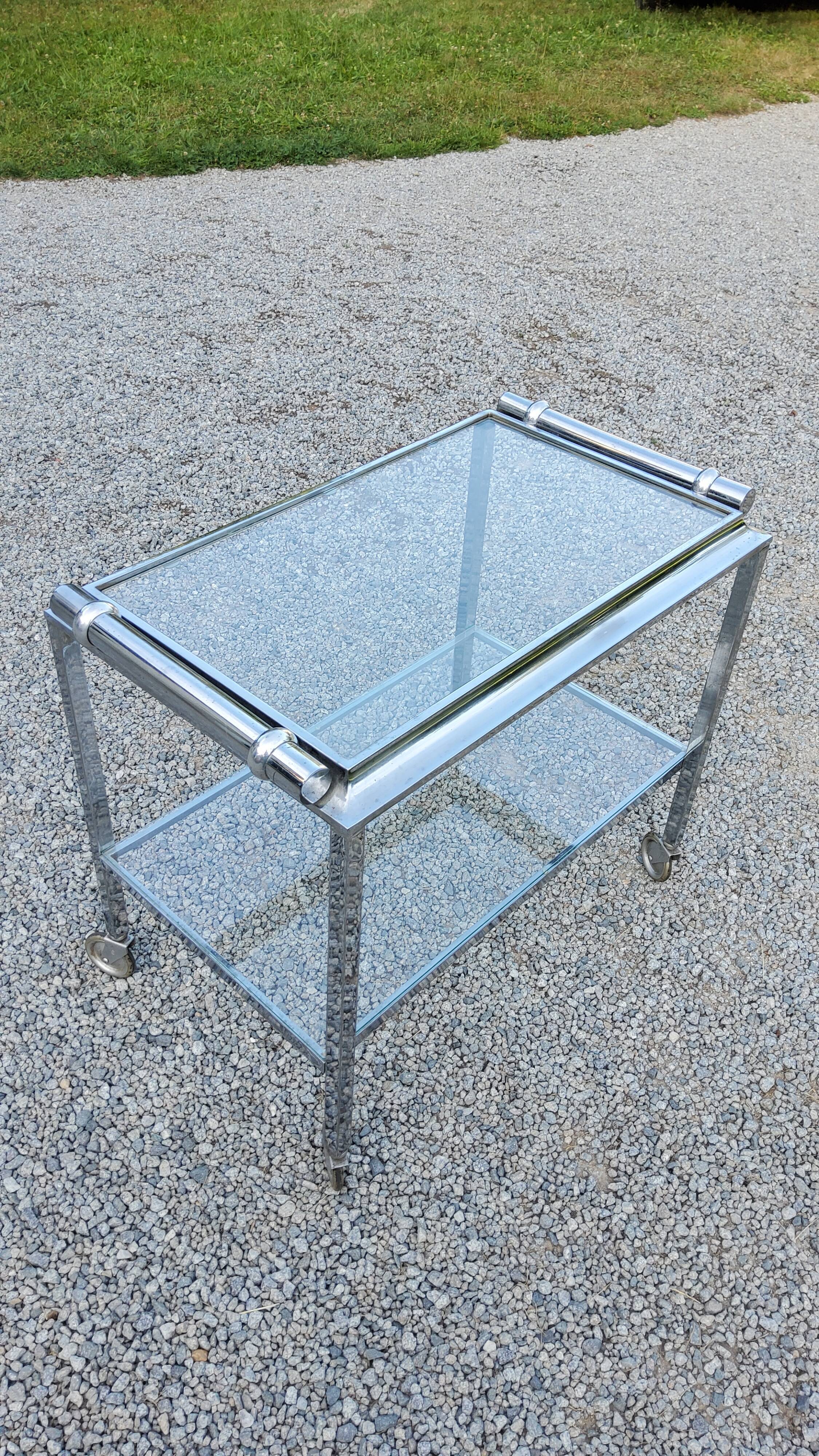 Rolling service chrome art deco double glass trays 1930