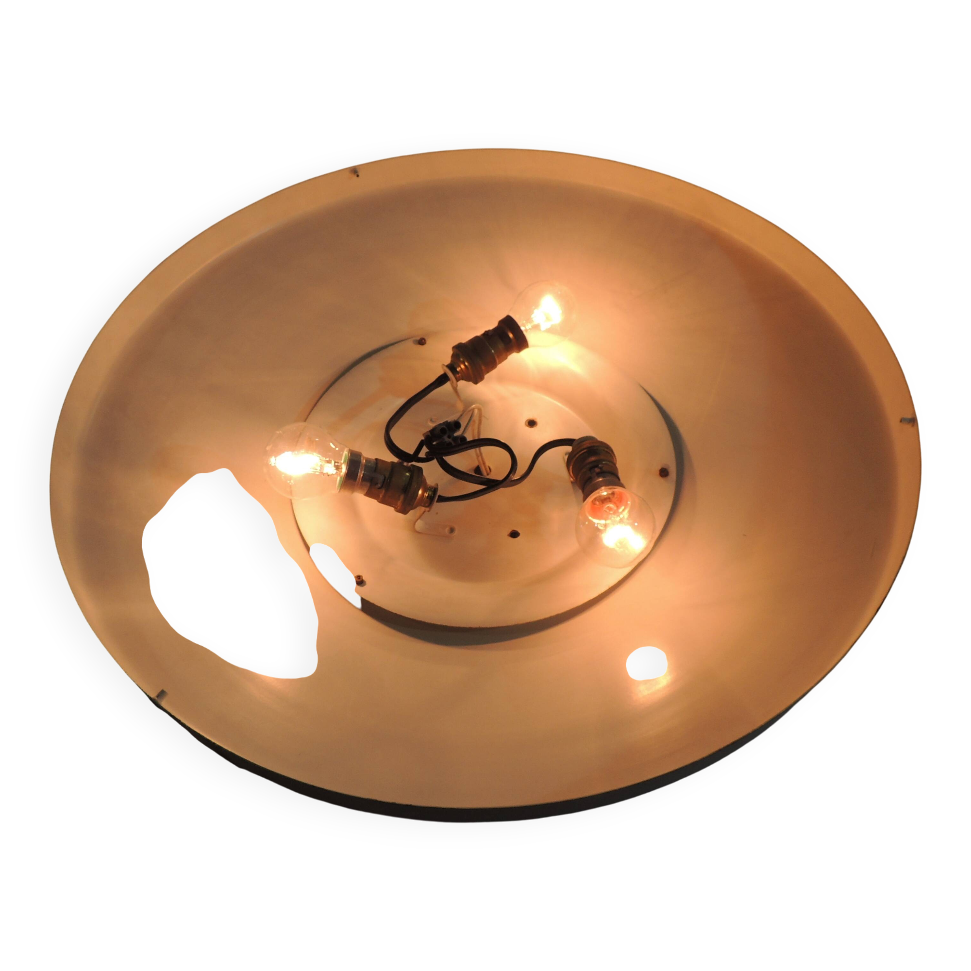 Large vintage ceiling light in opaline glass and brass – Arne Jacobsen style