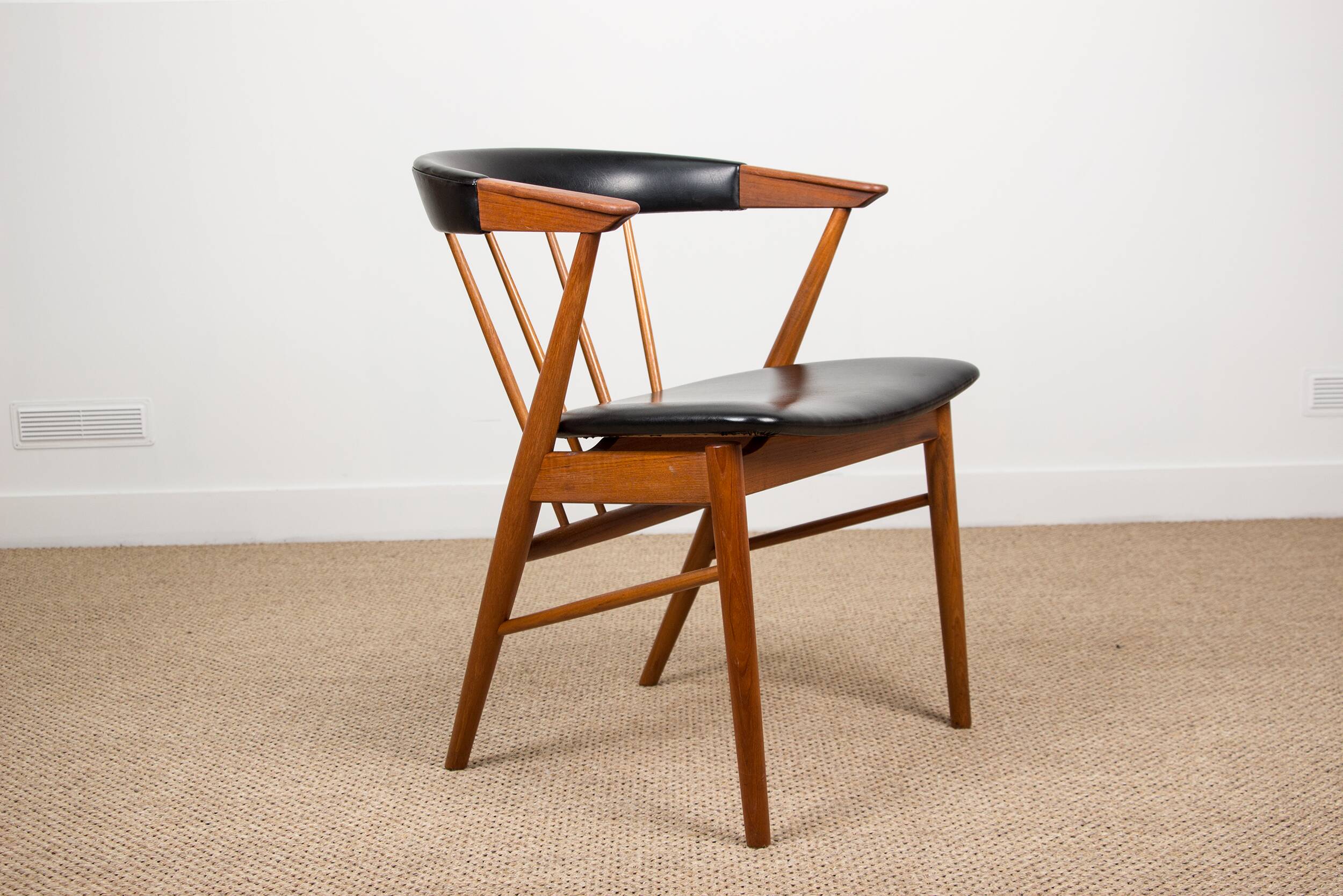Danish armchair in teak and skai by Helge Sibast for Sibast 1955.