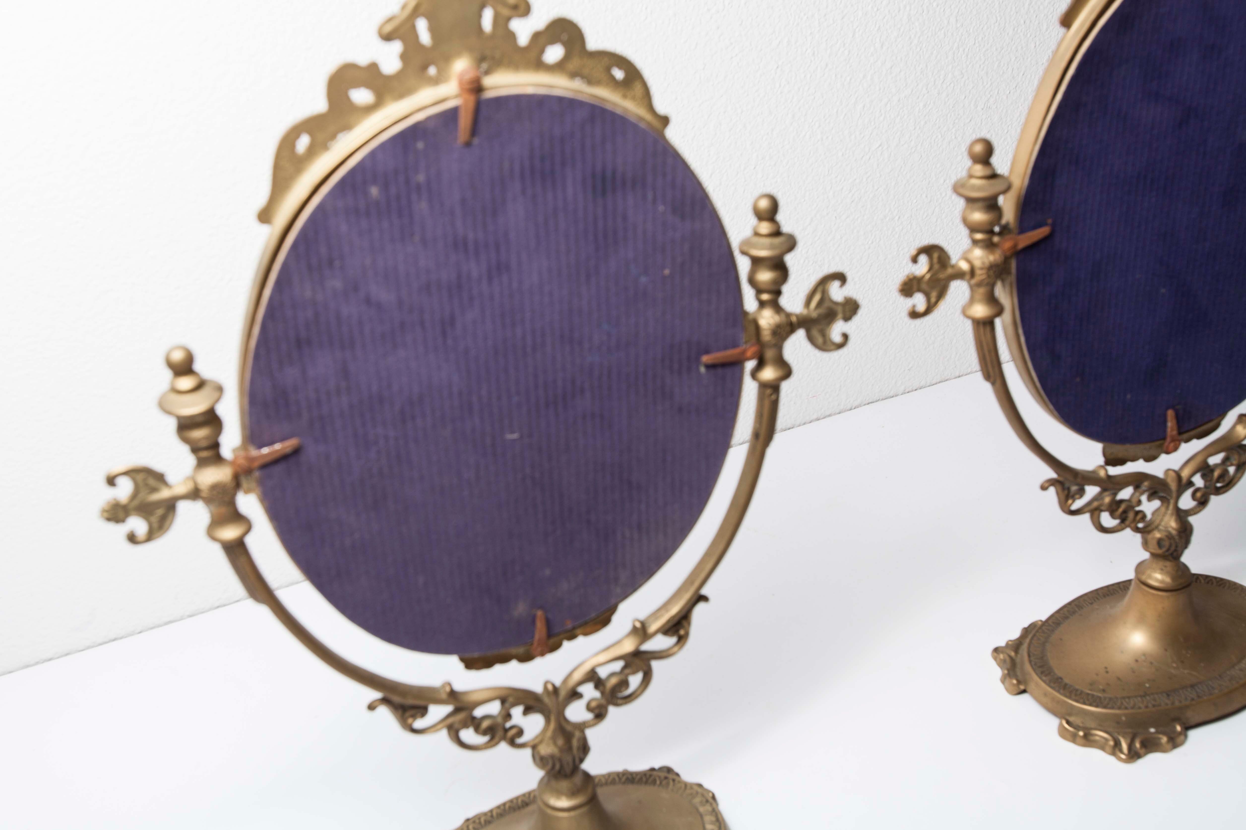 Pair of brass table mirror  28x39cm