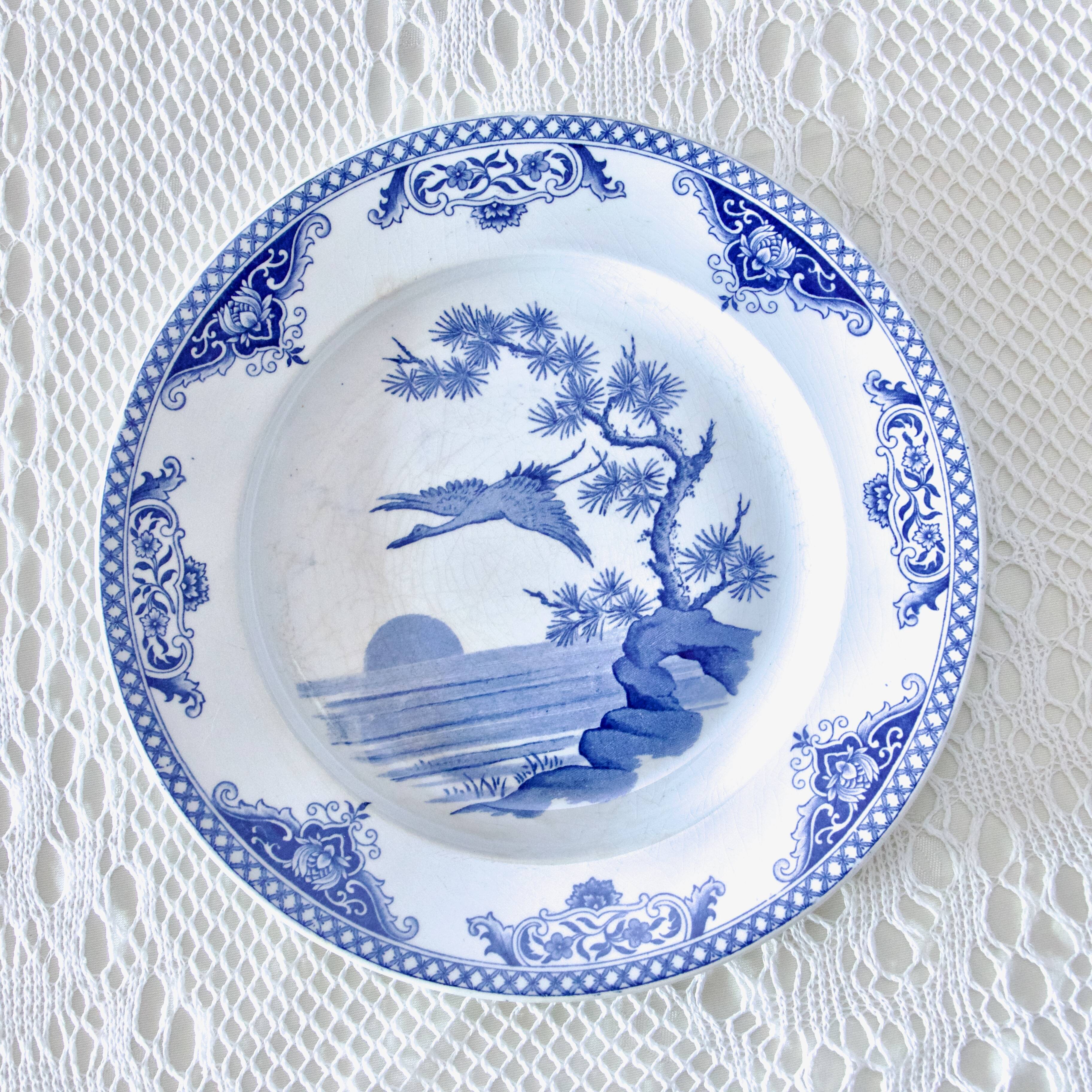 19th century plates Gien iron earth collection with Japanese birds