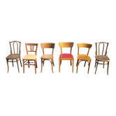 Set of 6 mismatched vintage wooden bistro chairs