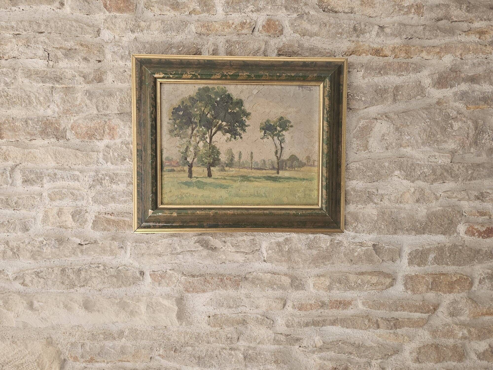 Oil painting on canvas - Impressionist rural landscape signed F Martin