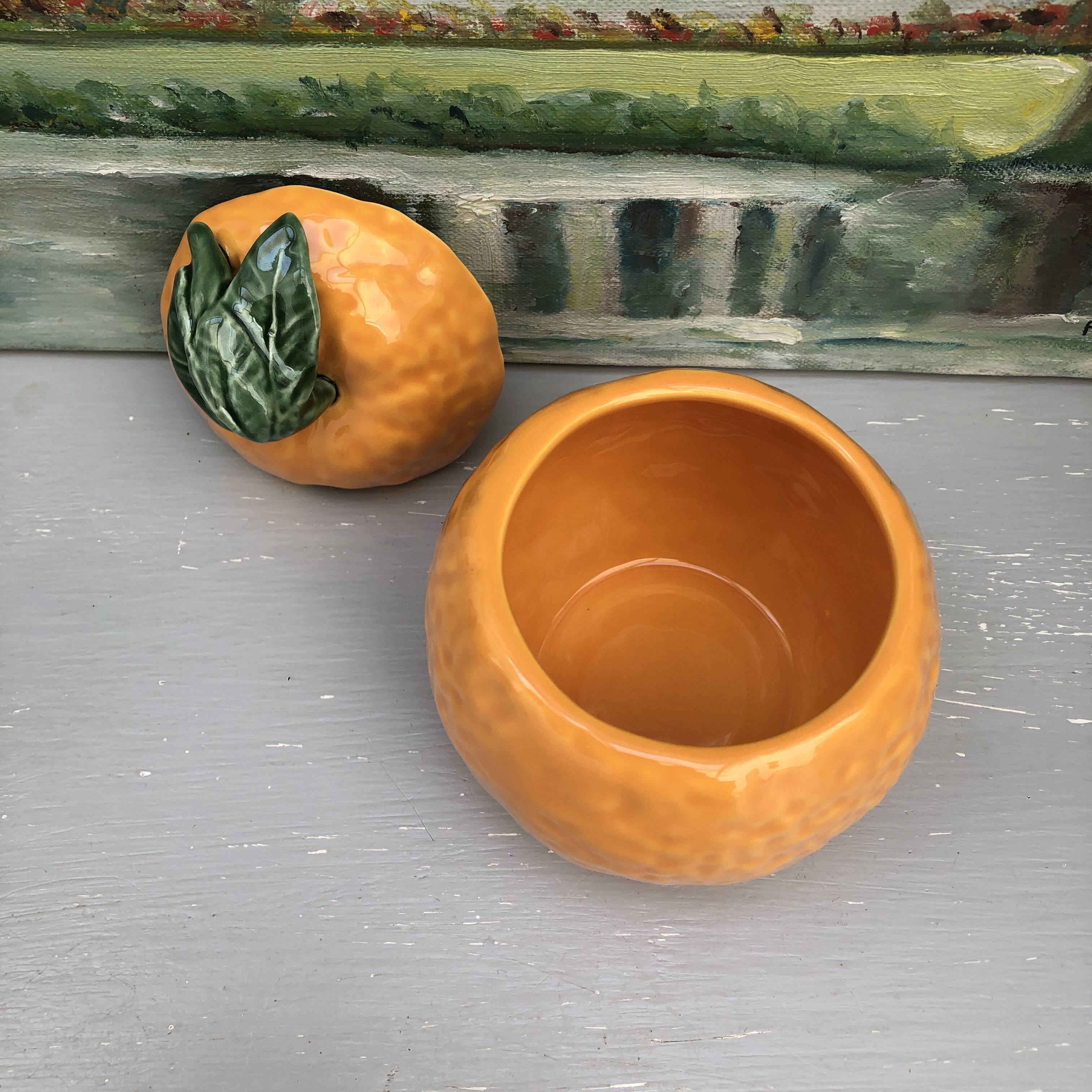 Pot à confiture vintage en barbotine Orange - Année 70.