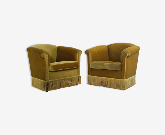 Fauteuils en velours doré danois années 1940 | Ensemble de 2