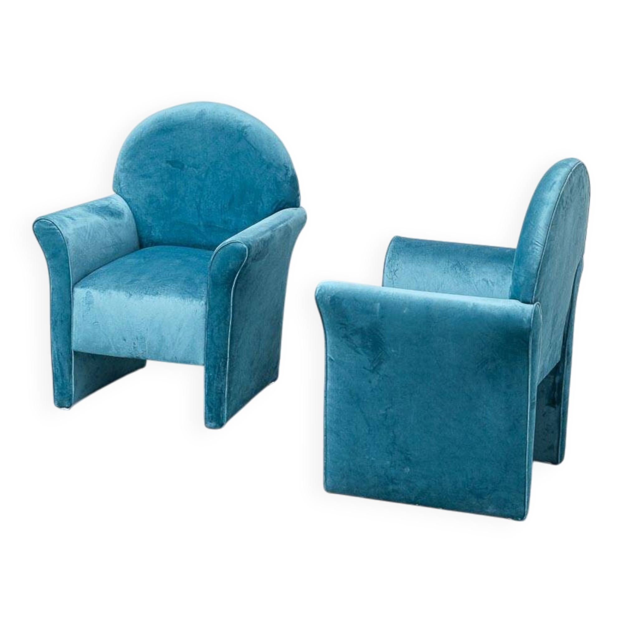 Paire de fauteuils en velours bleu vintage des années 1970 modernisme