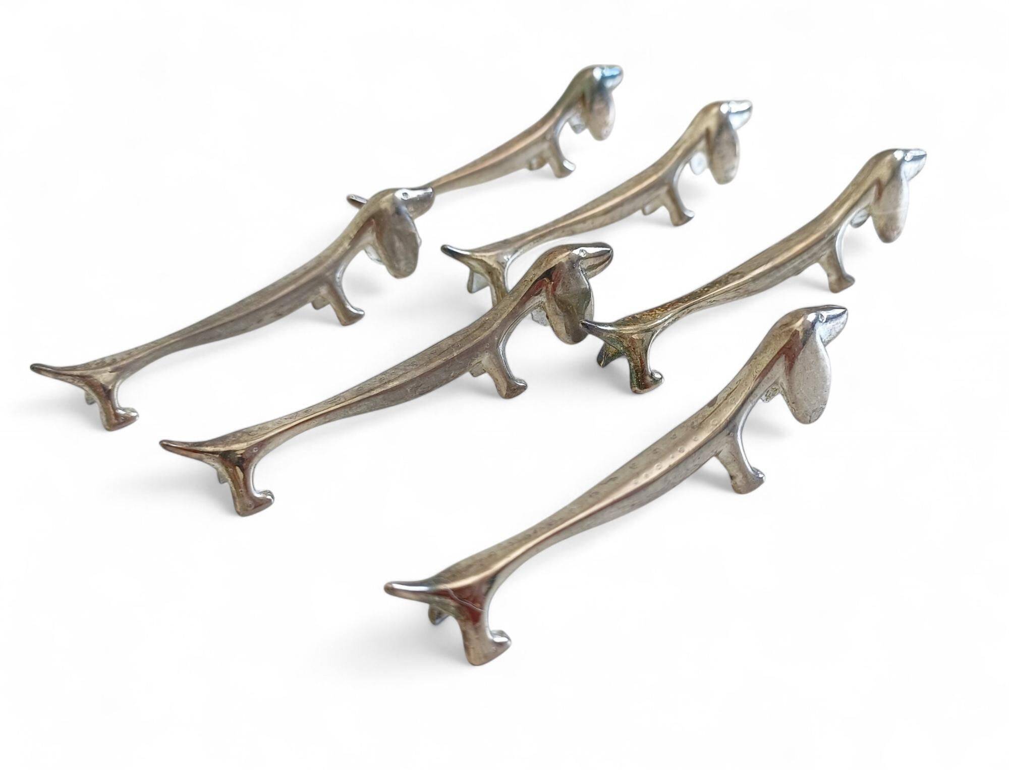 Vintage Knife Rests, Set of Six Silver Plated Dachshund Dogs, Italy, 20th-C