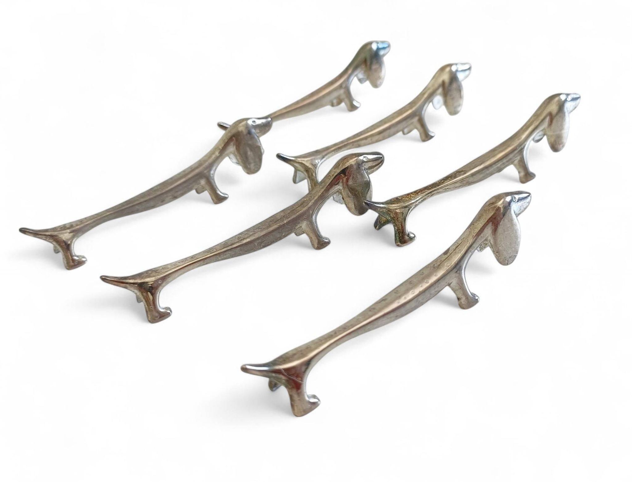 Vintage Knife Rests, Set of Six Silver Plated Dachshund Dogs, Italy, 20th-C