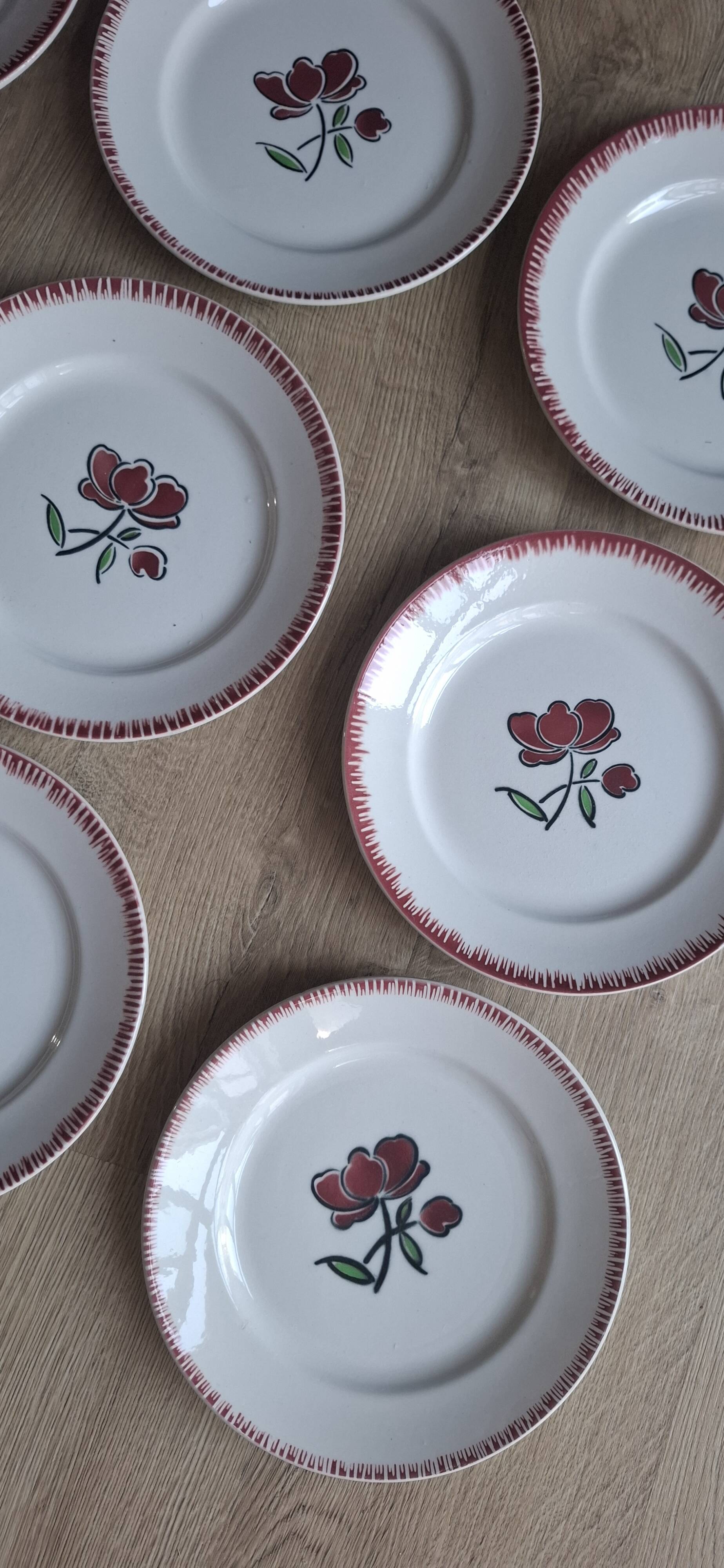 Set of 9 Badonviller flower dinner plates