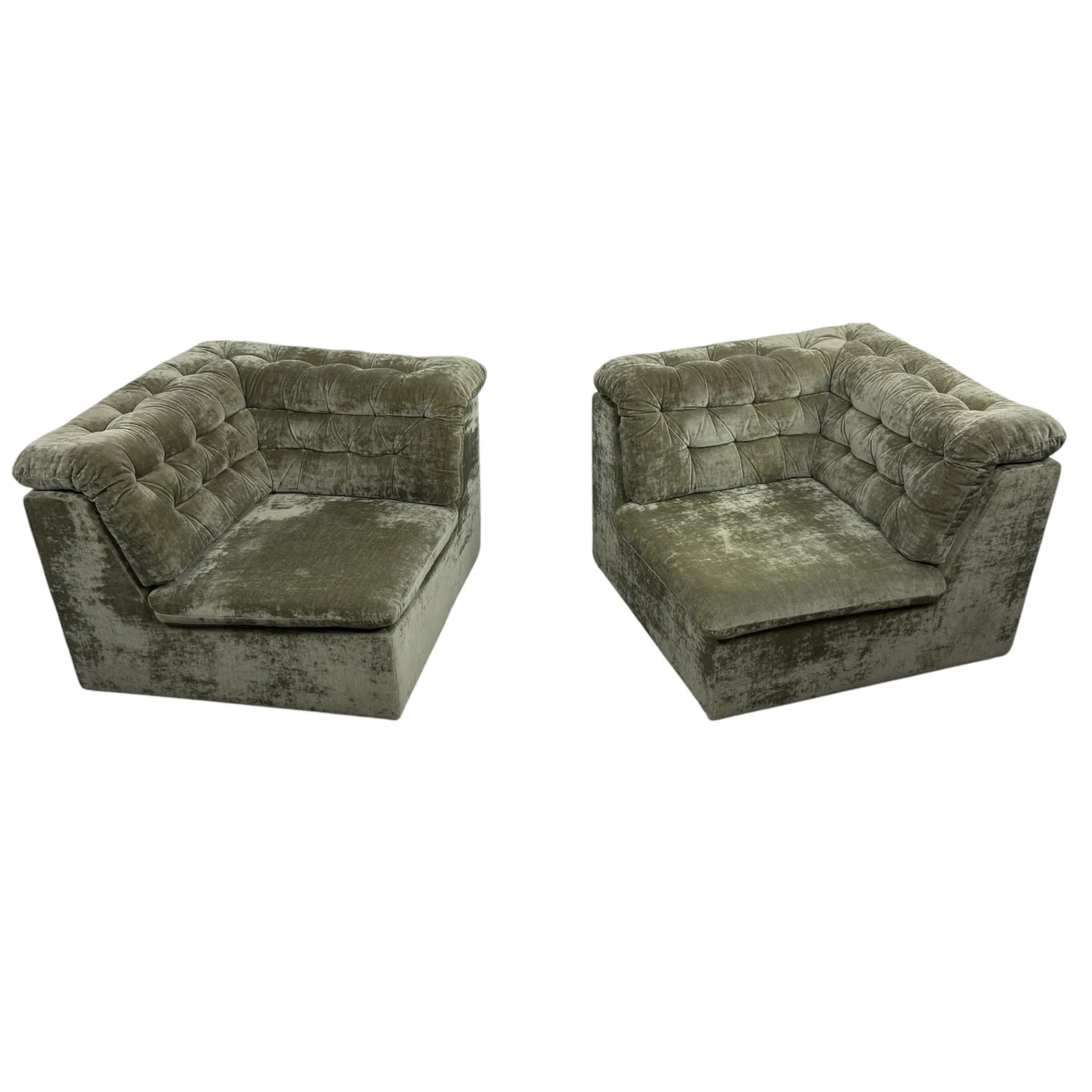Vintage Modular Velvet Sofa Olive 2 seater