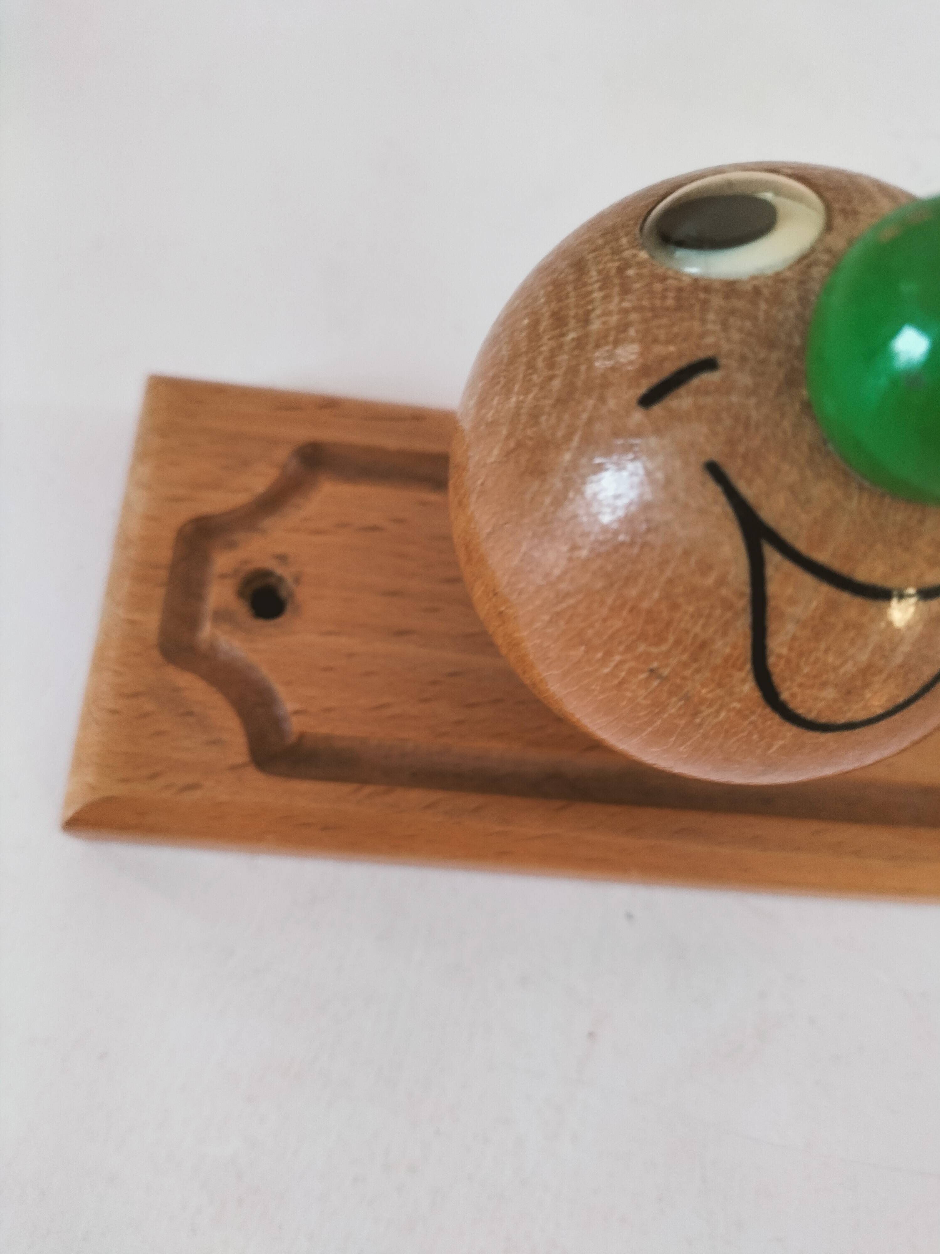 Vintage wooden children's coat rack - smiling heads hooks