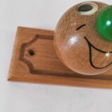 Vintage wooden children's coat rack - smiling heads hooks