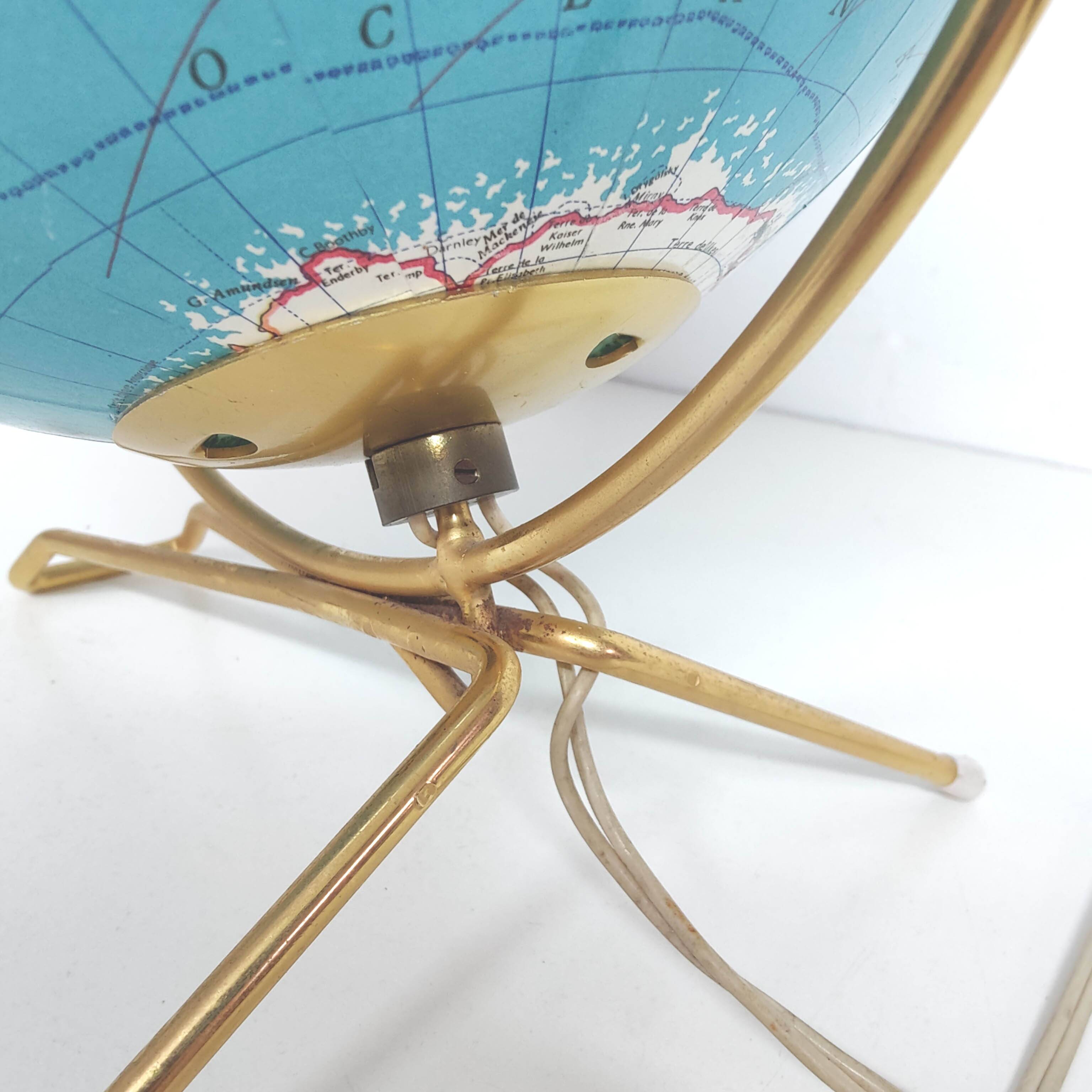 Luminous globe Taride 1970 golden tripod foot