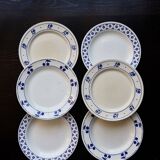 6 mismatched vintage flat plates in blue and white porcelain