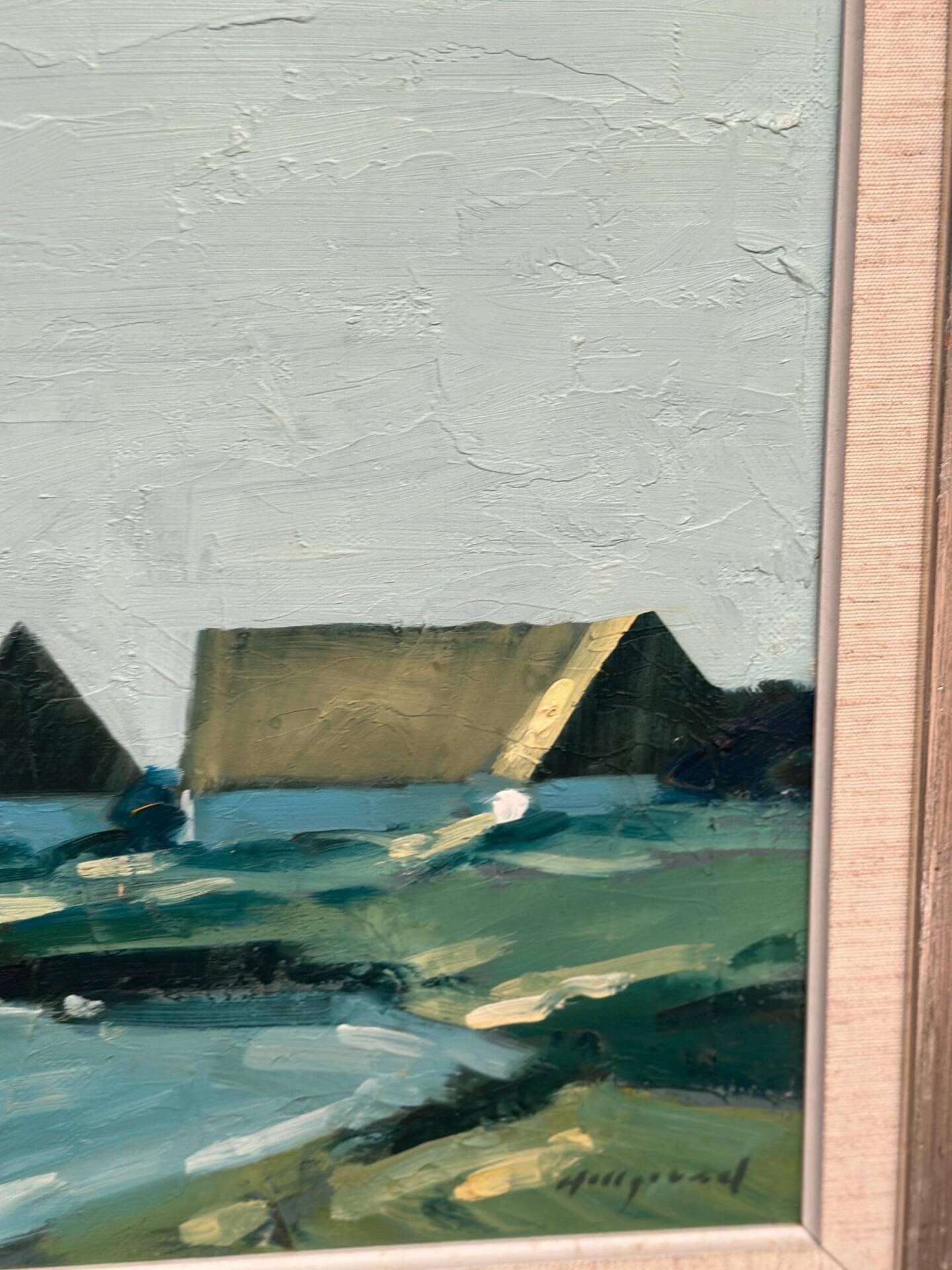 Swedish Oil on Canvas – “Farm by the Lake” by Bengt Hillgrund