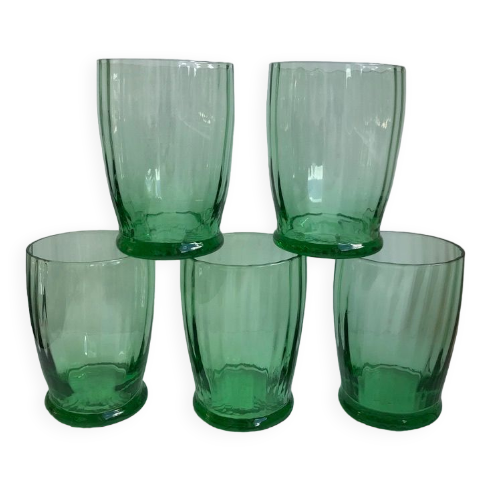 Set of 5 green art deco water glasses 30s-40s