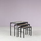 1960s Nesting tables with stone tops from the Netherlands