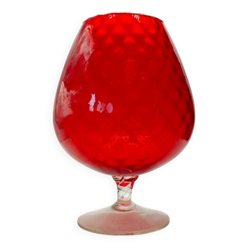 Vintage 1960s Murano-Style Red Art Glass Goblet - Twisted  Design