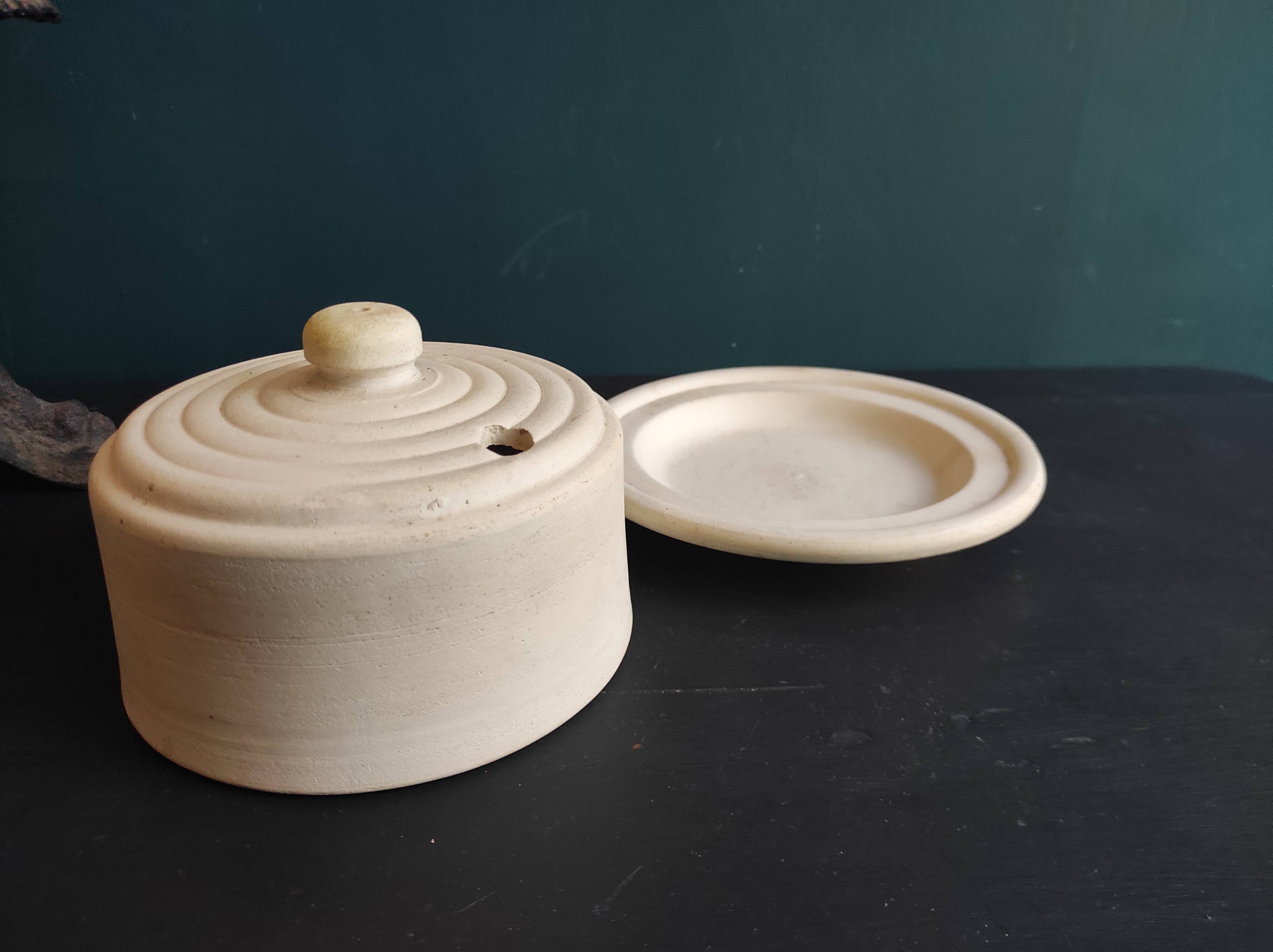 French vintage clay terra cotta cheese dish