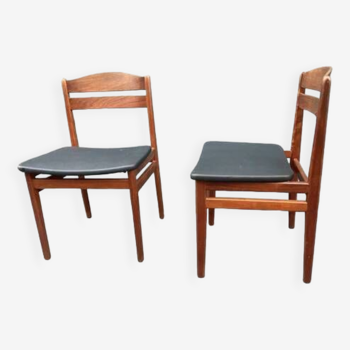 Paire de chaises danoises, teck et skaï, 1960