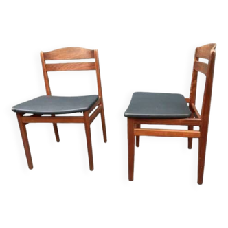 Paire de chaises danoises, teck et skaï, 1960