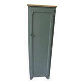 Vintage furniture re-enchanted in smoked green waxed finish, medium oak waxed wood top.