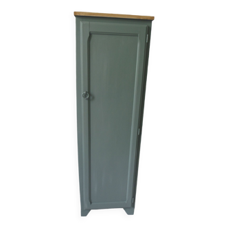 Vintage furniture re-enchanted in smoked green waxed finish, medium oak waxed wood top.