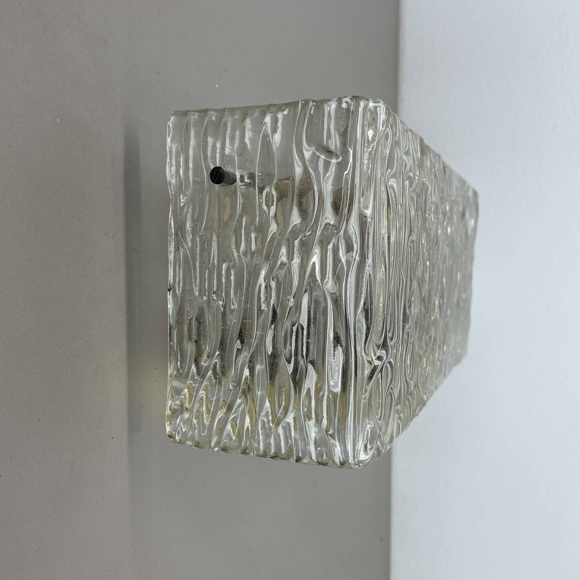 Large 35cm cubic Hollywood Regency Ice Glass Wall Light by J.T. Kalmar 1950