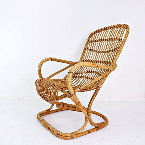 Italian Bamboo Armchair in the style of Tito Agnoli for Bonacina, 1960s