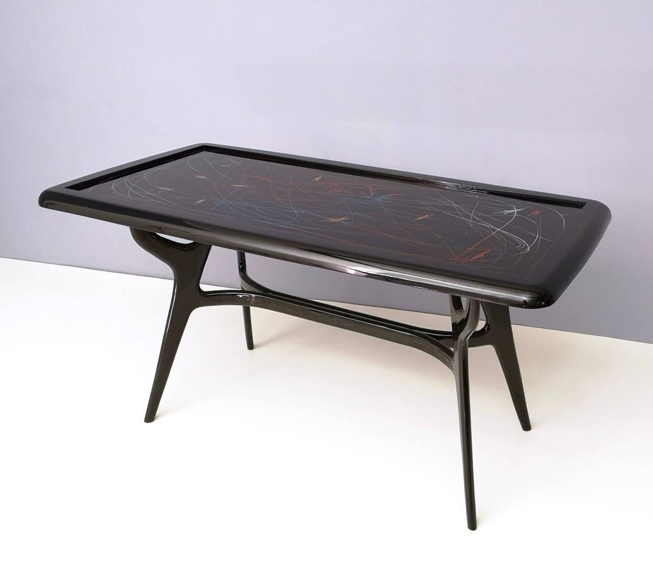1950s Style Dining Table with Glass Top Lacquered by Enzio Wenk, Italy, 2019
