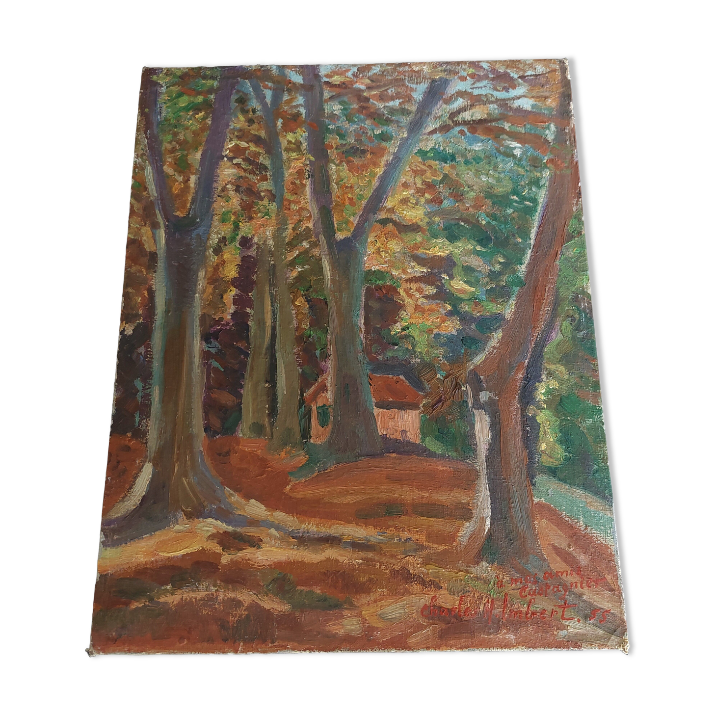 Painting oil on cardboard landscape