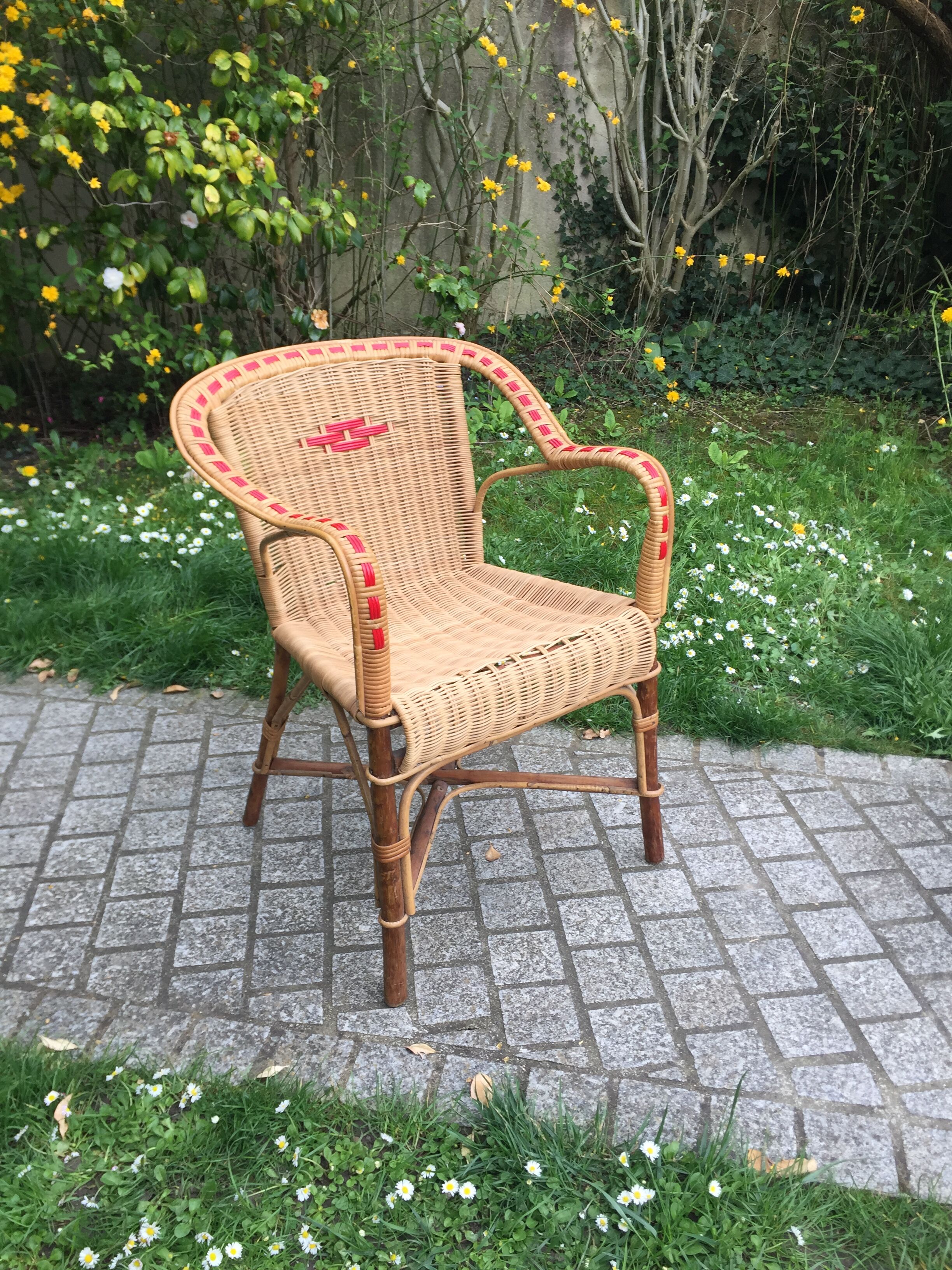 Armchair in rattan and wicker adult vintage 1960