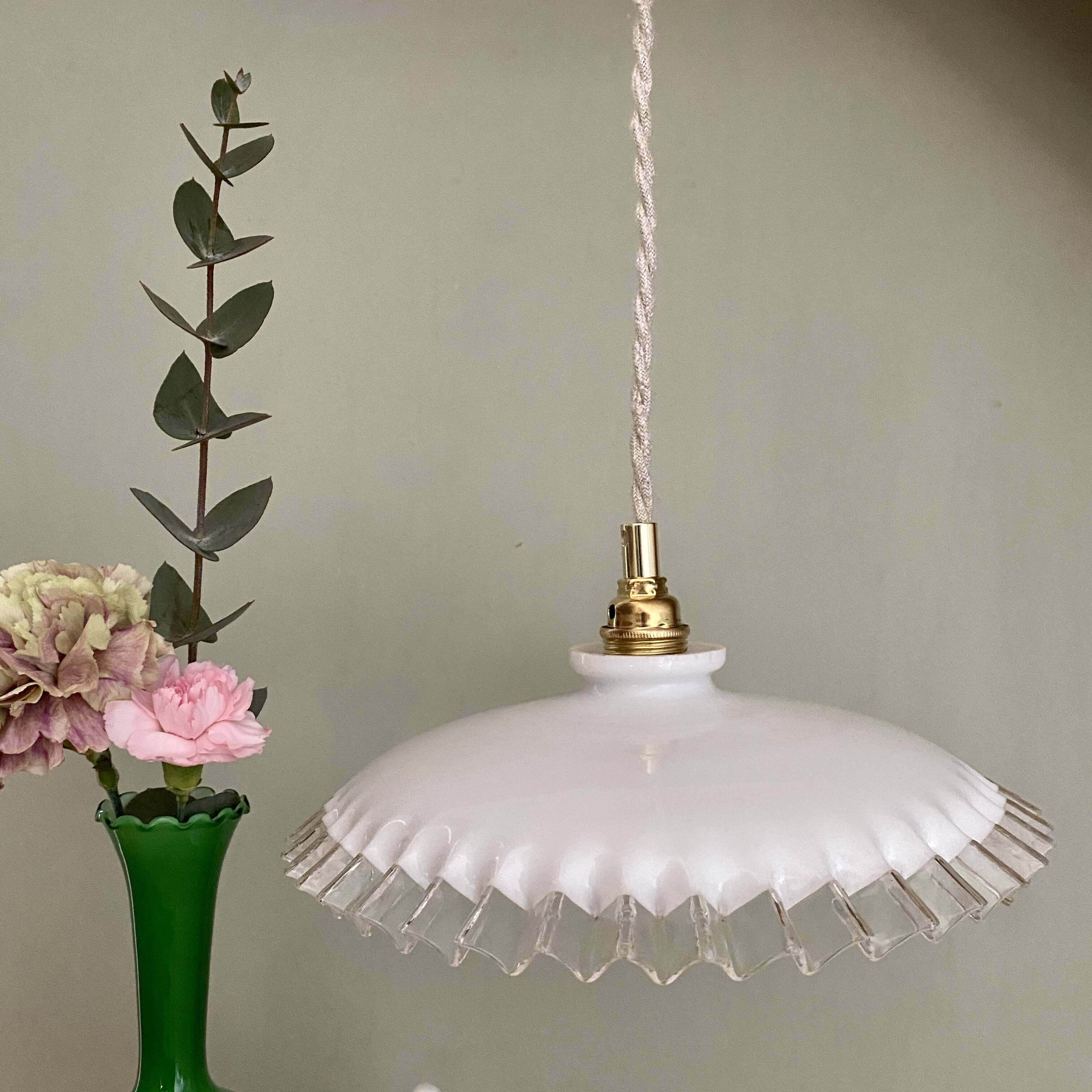 Vintage lampshade pendant light in white opaline