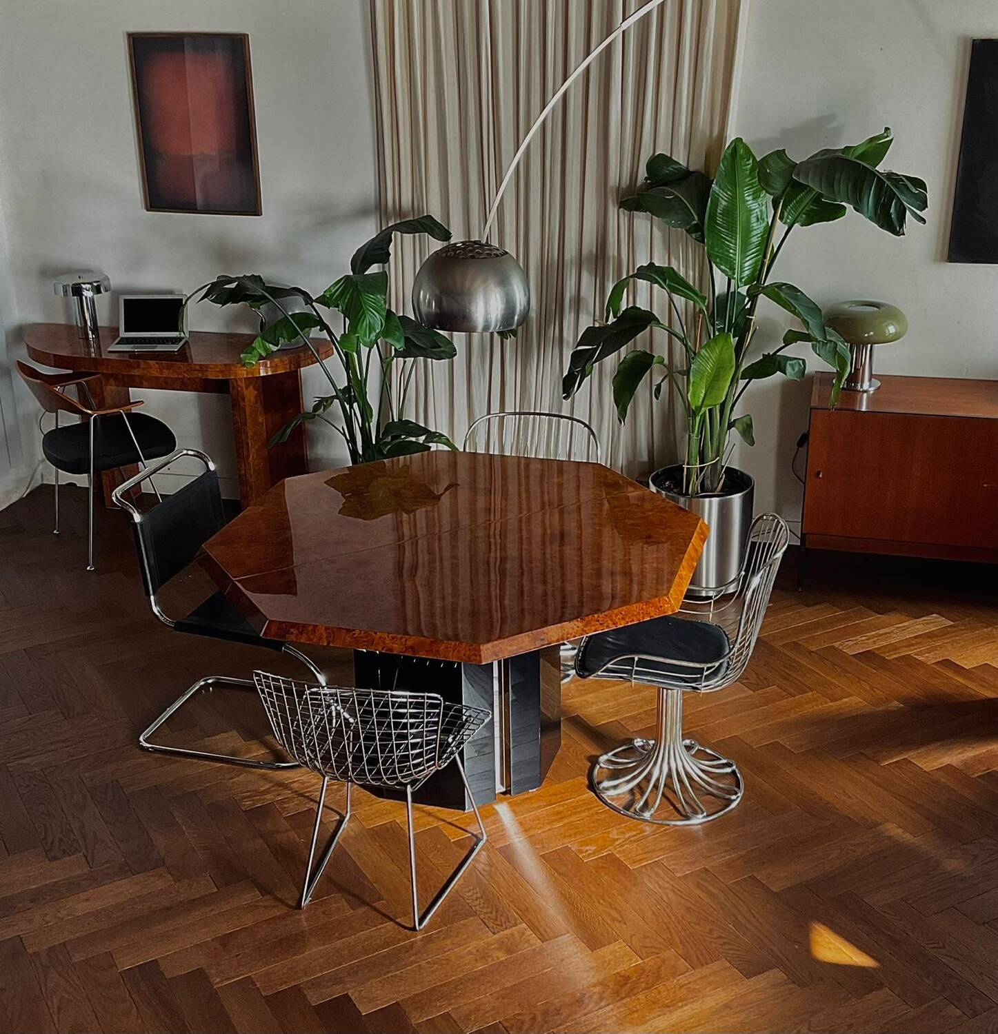 Dining table elm burl Roche Bobois Jean Claude Mahey vintage