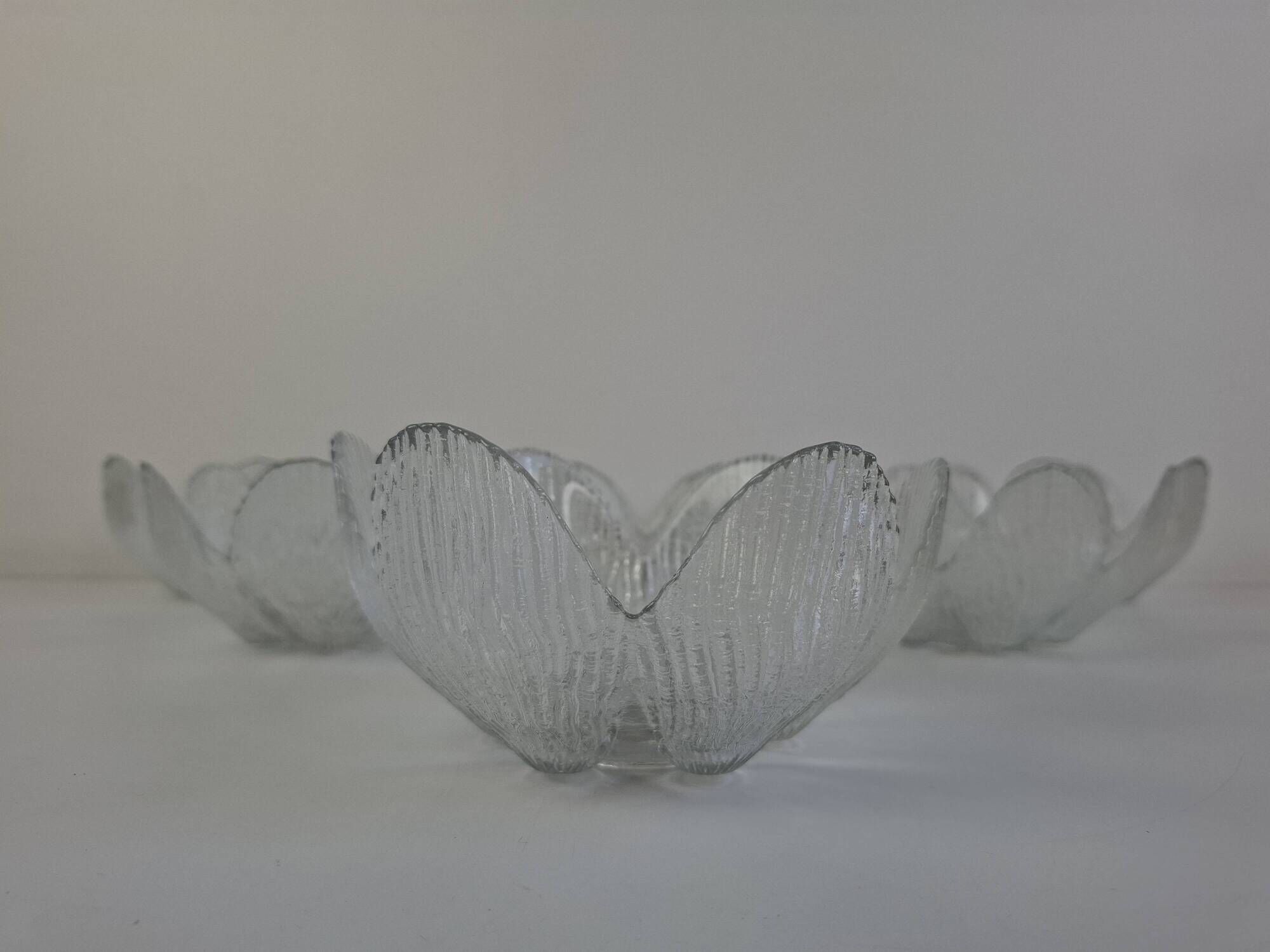 Set of 6 Bohemia Glass Flower Dessert Bowls, Czechoslovakia, circa 1960